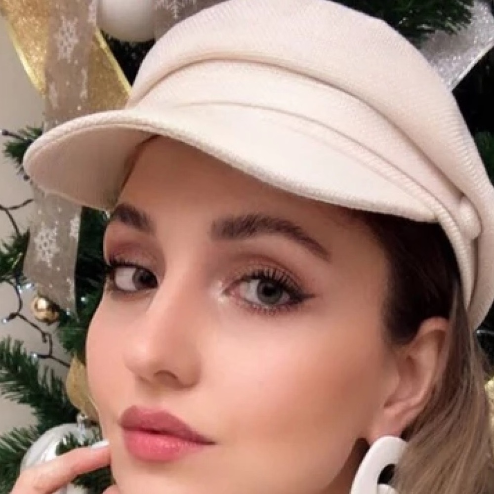 Military Style Hat with Band and Button Detail